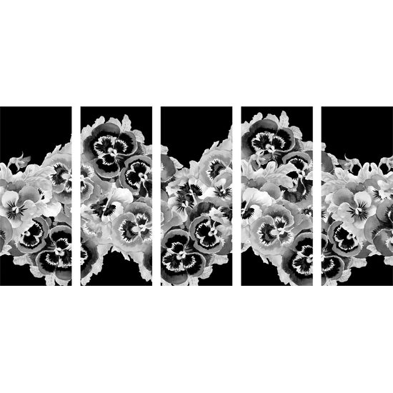 5-dielny obraz fialová orchidea v čiernobielom prevedení