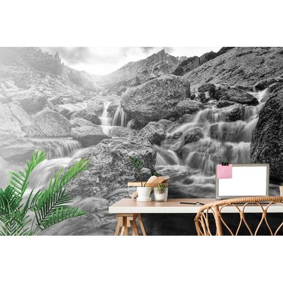 Samolepiaca tapeta čiernobiele vodopády uprostred hôr