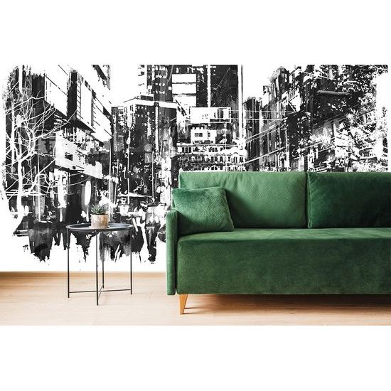 Tapeta rušná ulica metropoly v čiernobielom prevedení