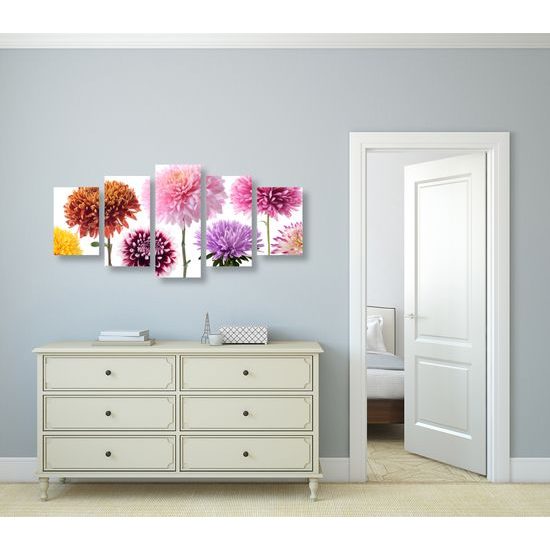 5-dielny obraz rôznofarebné kvety dálie