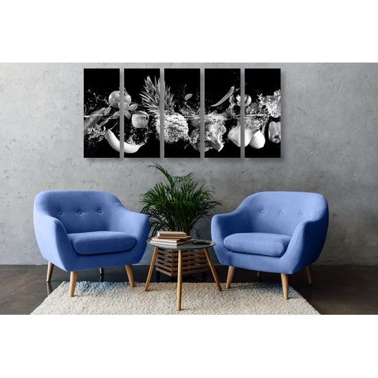 5-dielny obraz čiernobiele ovocie vo vode