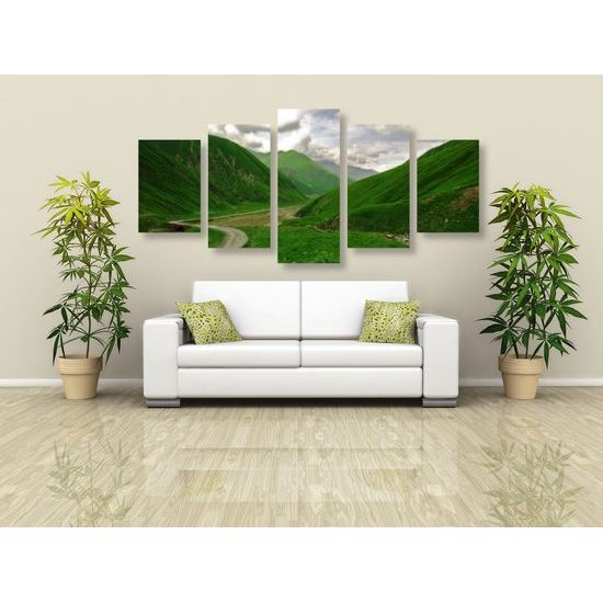 5-dielny obraz zeleňou posiate hory