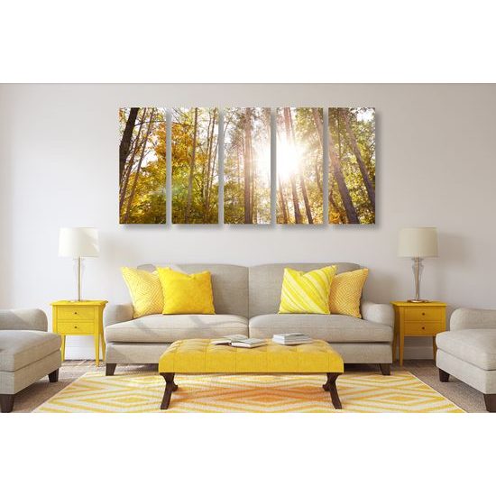 5-dielny obraz slnko v korunách stromov