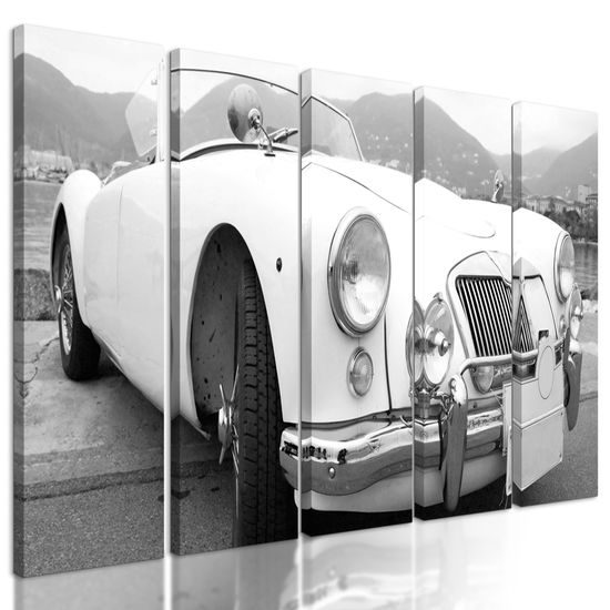 5-dielny obraz klasický veterán v čiernobielom prevedení