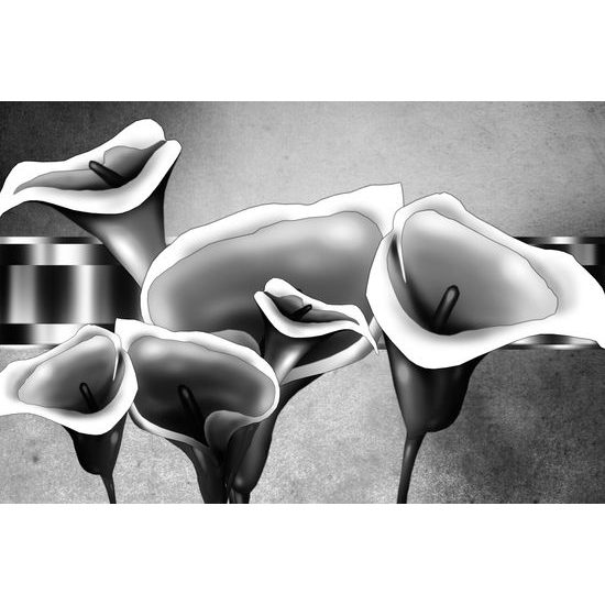 Obraz luxusné kvety kaly v čiernobielom prevedení