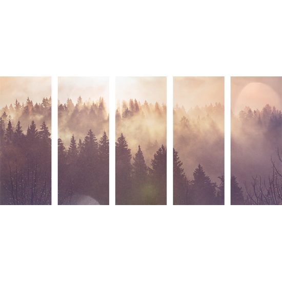 5-dielny obraz les zahalený hmlou