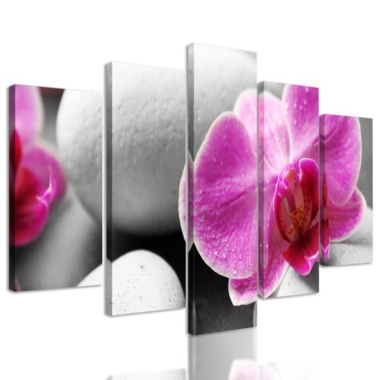 5-dielny obraz biele Zen kamene