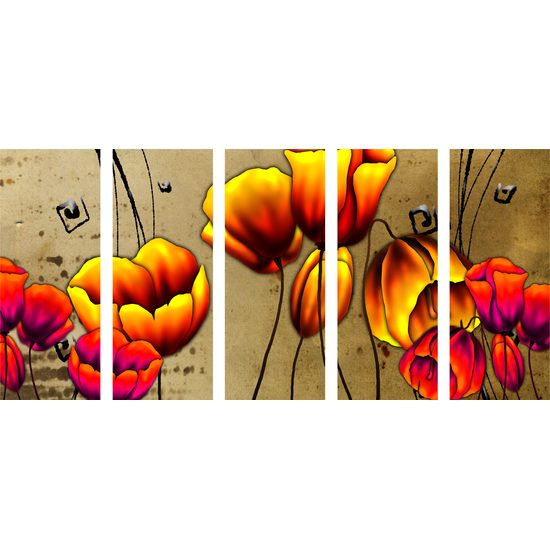 5-dielny obraz maky vo vintage štýle