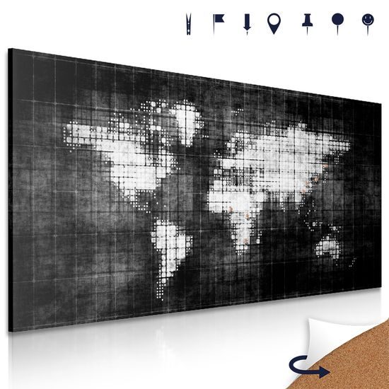 Obraz na korku futuristická mapa sveta v čiernobielom prevedení