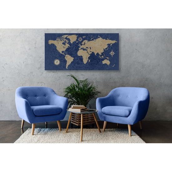 Obraz vintage mapa sveta v modrom prevedení