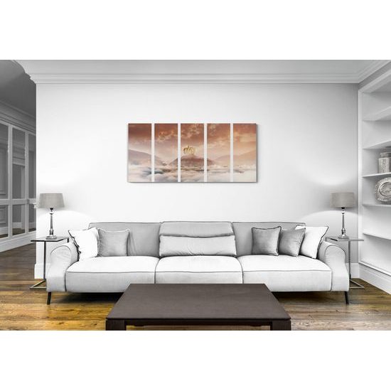 5-dielny obraz domček z tekvice na vrchole hory