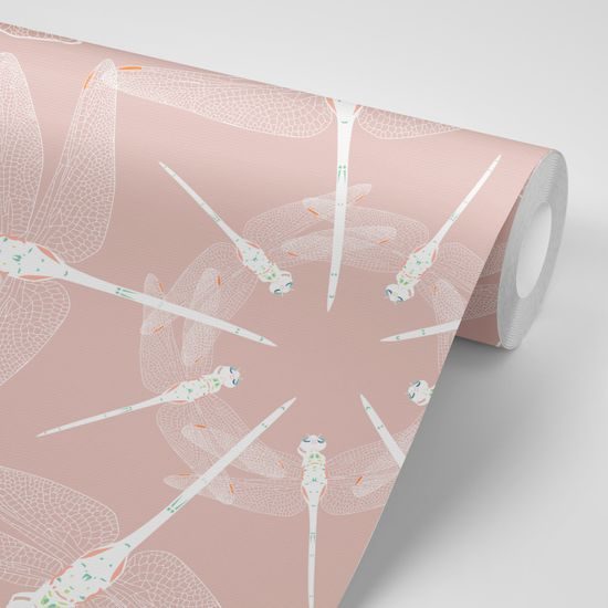 Tapeta pôvabné vážky na ružovom pozadí