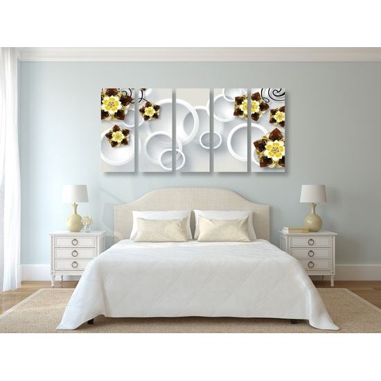 5-dielny obraz zlaté kvety na abstraktnom pozadí