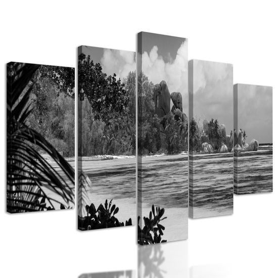 5-dielny obraz pohľad na tropický ostrov v čiernobielom prevedení