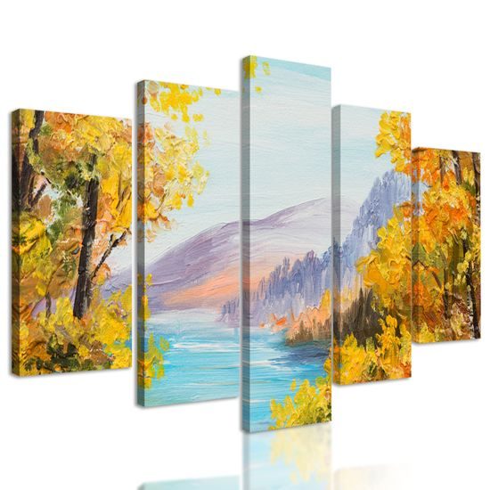 5-dielny obraz jesenný pohľad na jazero