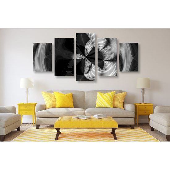 5-dielny obraz krásy abstraktných tvarov v čiernobielom prevedení