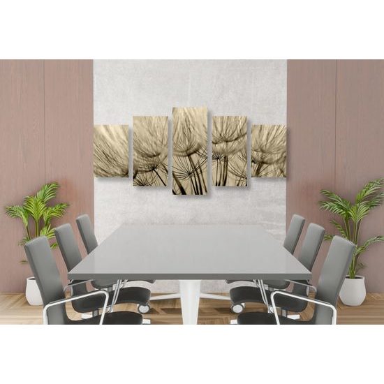 5-dielny obraz presný detail púpavy v sépiovom prevedení