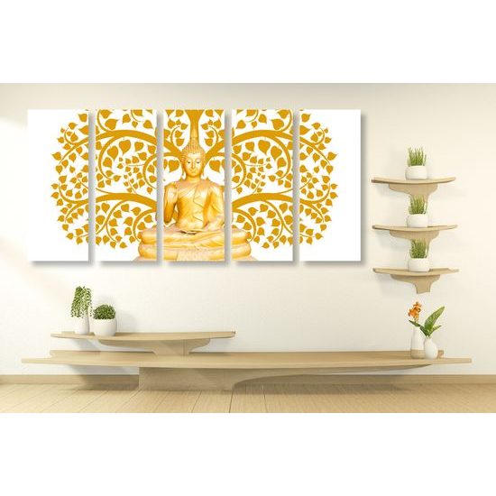 5-dielny obraz zlatá soška Budhu