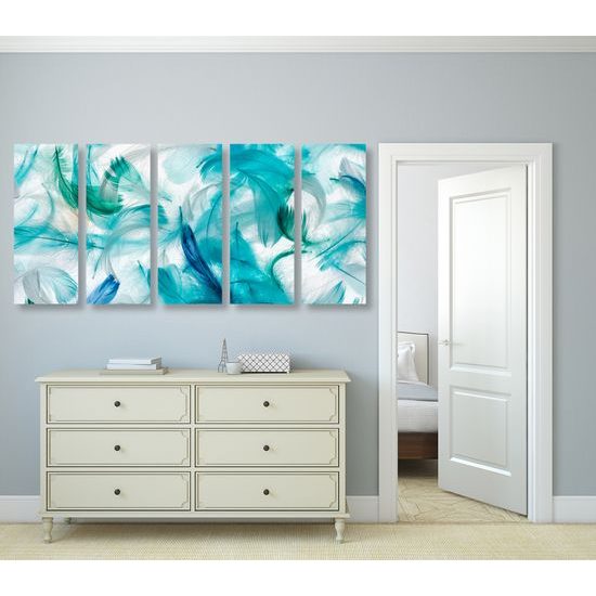 5-dielny obraz abstraktné pierka na bielom pozadí