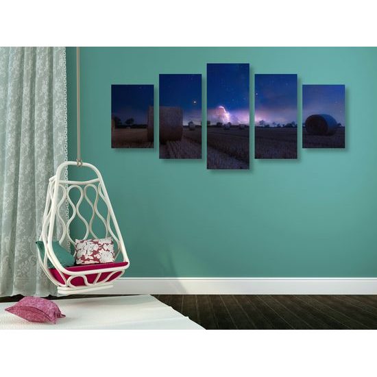 5-dielny obraz lúka a pohľad na hivezdy