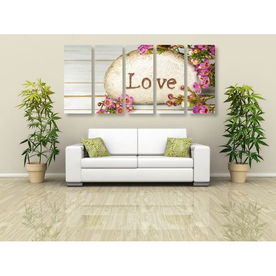 5-dielny obraz kameň s vyritým nápisom Love
