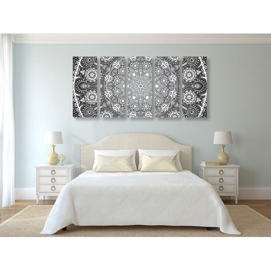 5-dielny obraz čiernobiela luxusná Mandala