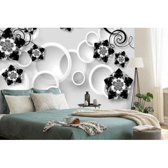 Samolepiaca tapeta čiernobiele kvety budúcnosti