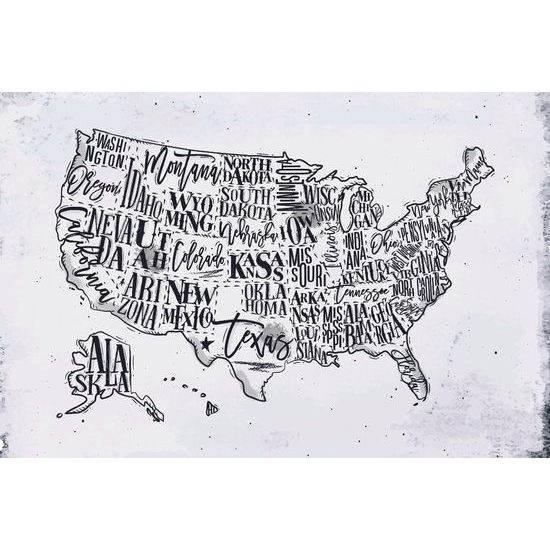Tapeta zaujímavá mapa USA v čiernobielom prevedení
