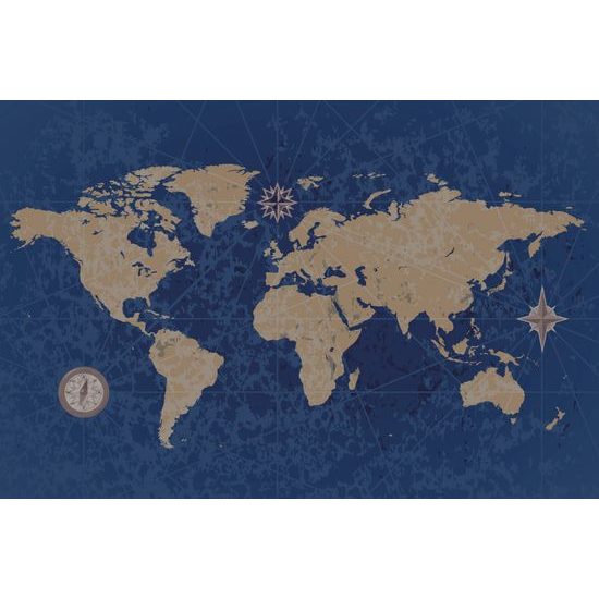 Samolepiaca tapeta vintage mapa sveta v modrom prevedení