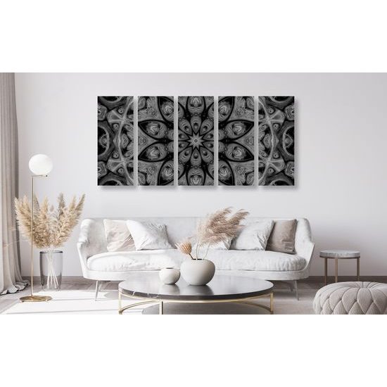 5-dielny obraz jemná mandala v čiernobielom prevedení