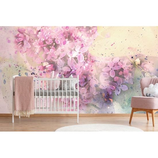 Samolepiaca tapeta vetvička plná ružových kvetov