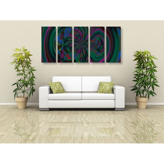 5-dielny obraz krásy abstraktných tvarov v zelenom prevedení