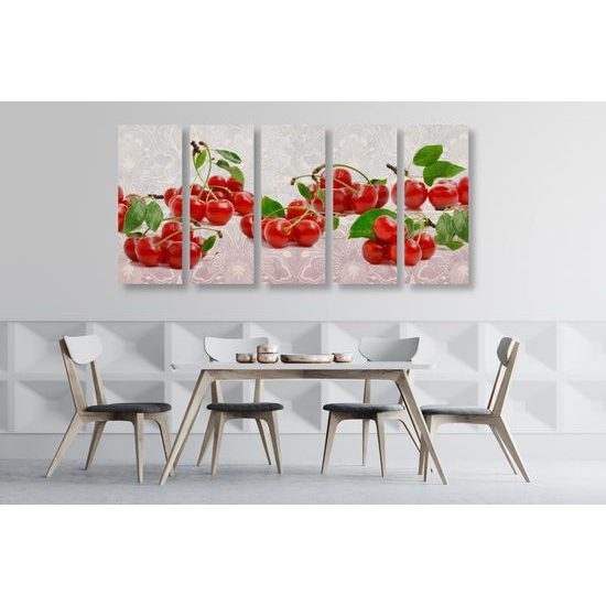 5-dielny obraz chutné čerešne na vintage textúre