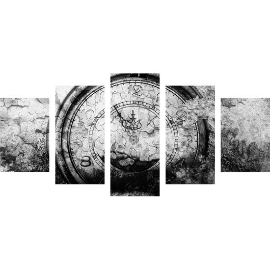 5-dielny obraz historické stopky v čiernobielom prevedení