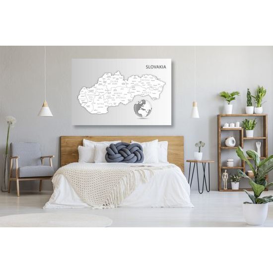Obraz podrobná mapa Slovenska v čiernobielom prevedení