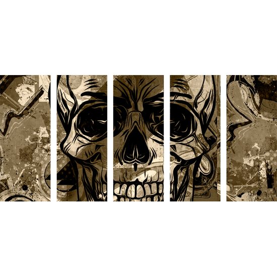 5-dielny obraz abstraktná lebka v sépiovom prevedení