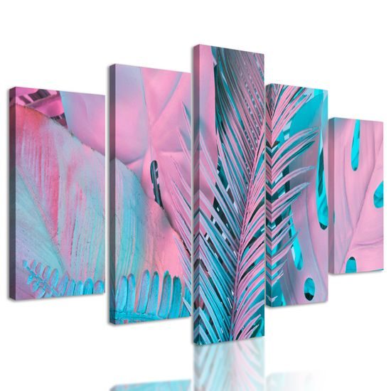 5-dielny obraz palmové listy vo výrazných farbách