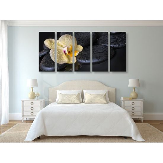 5-dielny obraz lávové kamene a zaujímavá orchidea