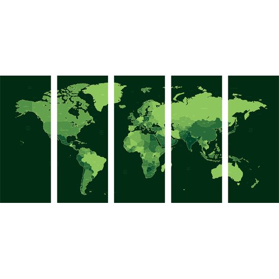 5-dielny obraz mapa štátov v zelenom prevedení