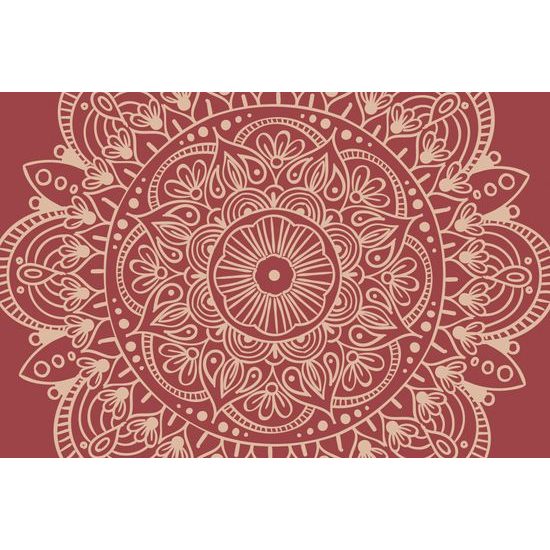Tapeta biela Mandala doplnená bordovou farbou
