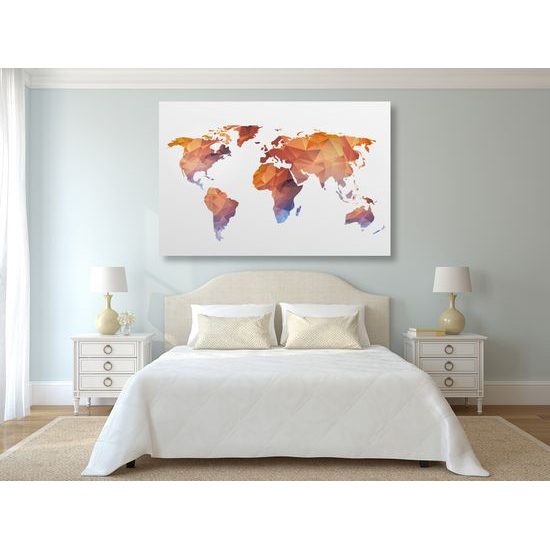 Obraz oranžová mapa sveta tvorená polygónmi