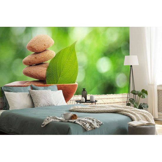 Jedinečná samolepiaca fototapeta miska so zen kameňmi