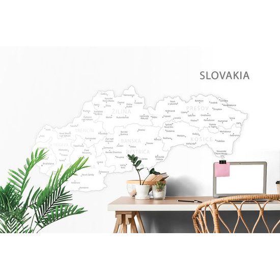 Samolepiaca tapeta podrobná mapa Slovenskej republiky v čiernobielom prevdení