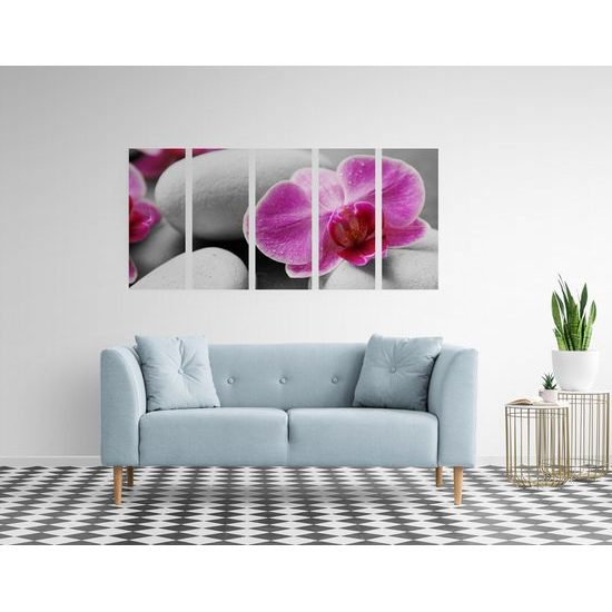 5-dielny obraz biele Zen kamene