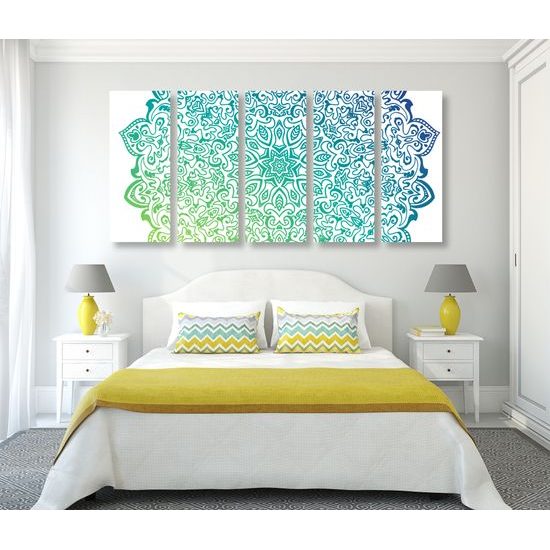 5-dielny obraz nádherná Mandala v odtienoch zelenej