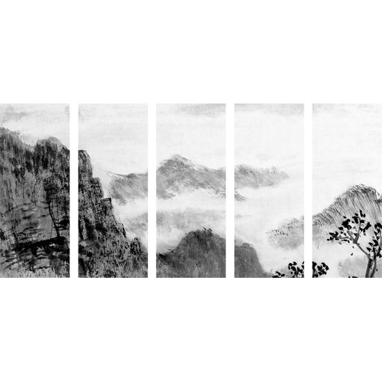 5-dielny obraz impozantná maľba krajiny v čiernobielom prevedení