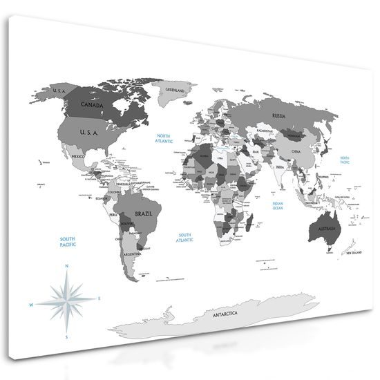 Obraz mapa s vyznačenými oceánmi