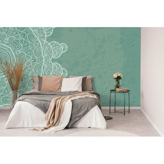 Tapeta zelená Mandala s abstraktnými prvkami