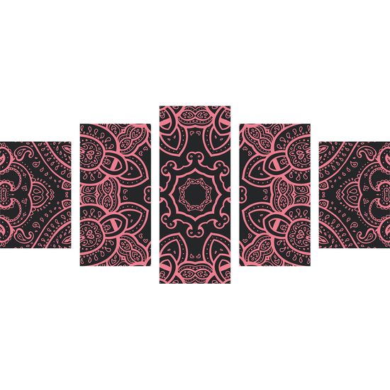 5-dielny obraz Mandala v indickom štýle v ružovom prevedení