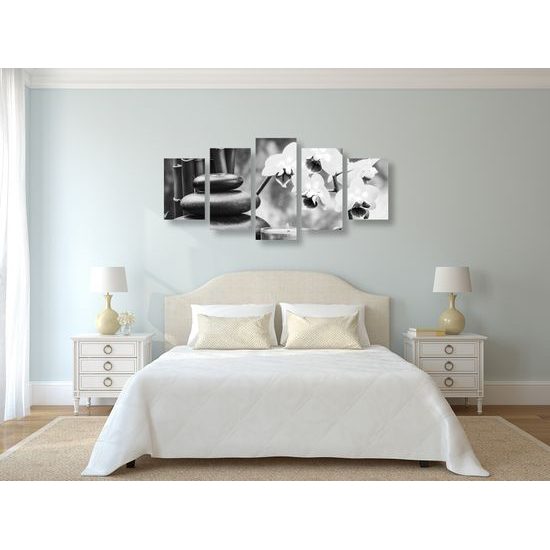 5-dielny obraz prírodné wellness zátišie v čiernobielom prevedení